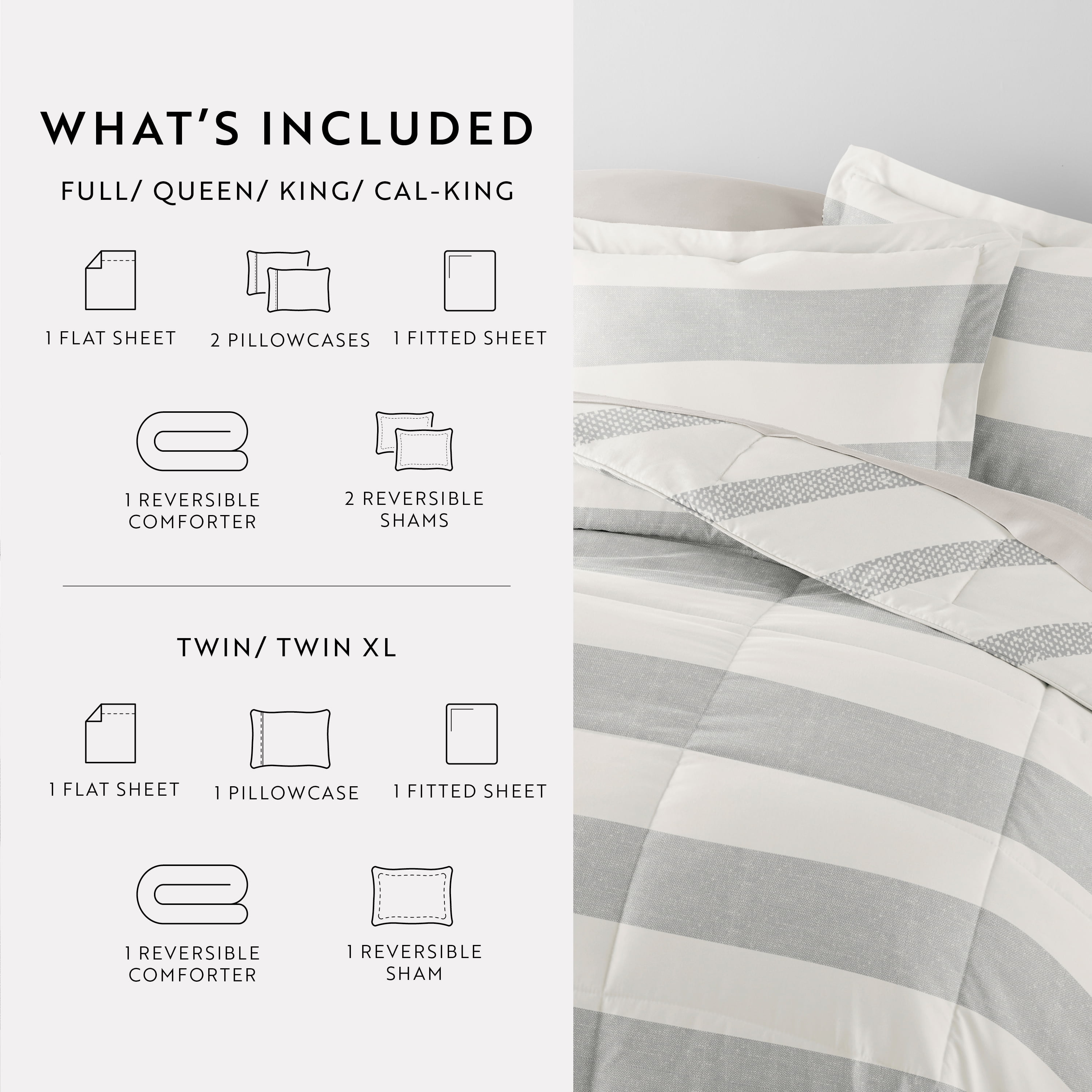 Noble Linens 5 Piece Bedding Bundle, Microfiber Patterned Comforter and Sheet Set, TwinXL