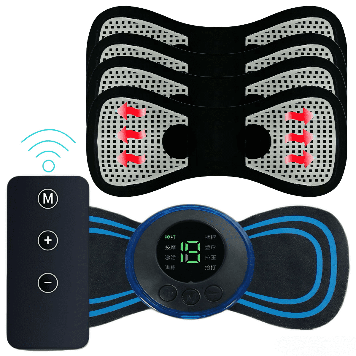 EMS Mini Massager Pad, 8 Modes 19 Intensities Portable Neck Back Massager, Fast Charging Long Battery Life Electric Massage Patch for Muscle Relief Travel Home Office