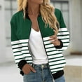 thumbnail image 2 of YUGYXL Trendy Stripe Color Block Bomber Jacket for Women Lightweight Zip Up Windproof Varsity Jacket Color Block Stand Collar Outwear with Pockets Clearance Sale, 2 of 6
