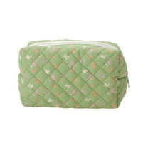 Unique Bargains 1 Pc Quilted Square Flowers Makeup Bag Green Polyester