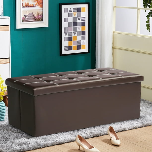 43''x15''x15'' Folding Storage Ottoman Bench Faux Leather ...