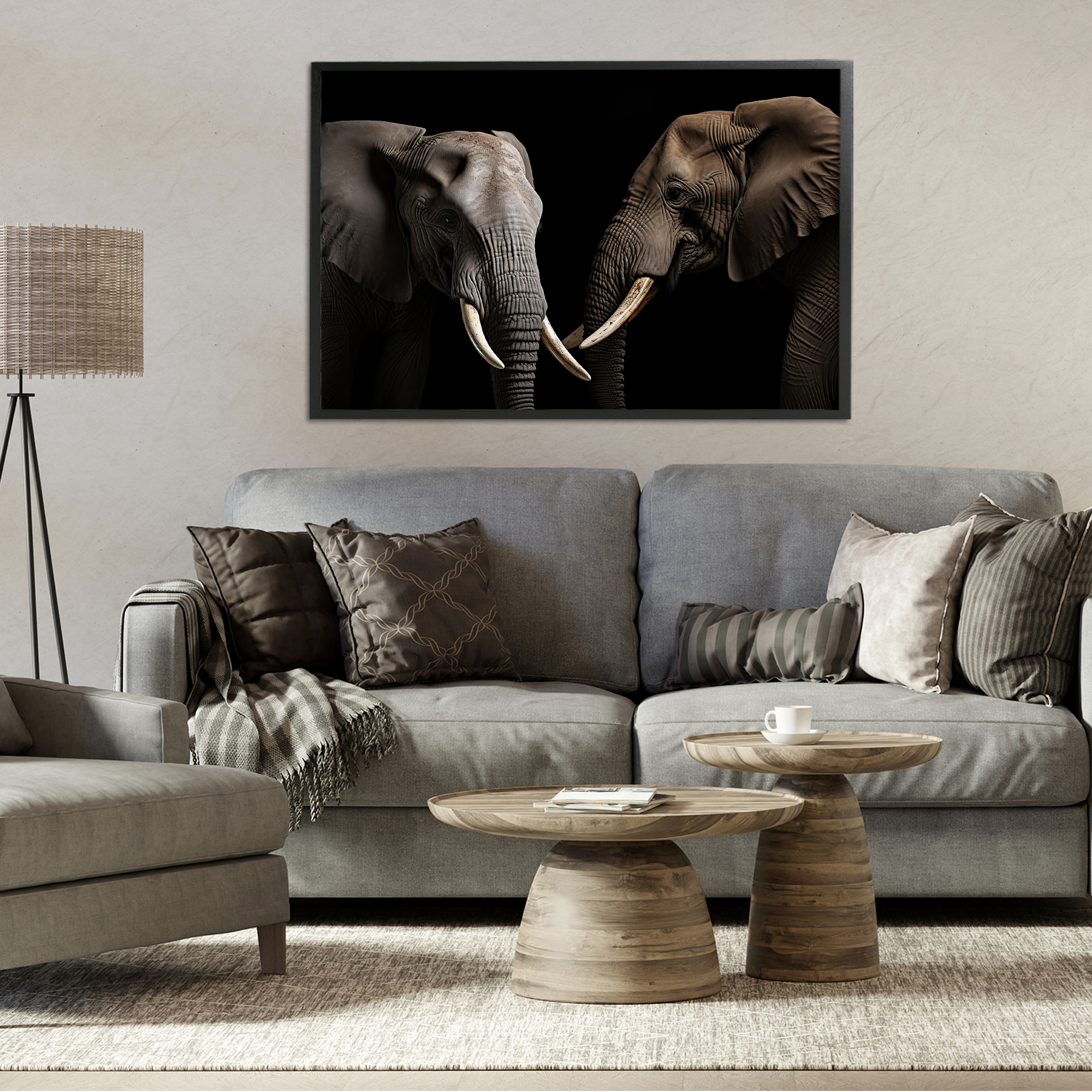 Pachyderm Elephant Pair Black Framed Giclee Art, design by Decent Exposures