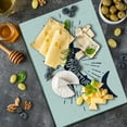 thumbnail image 5 of Shark Cutting Board, of Adventure Words over a Fish Body Wildlife Grunge Design, Decorative Tempered Glass Cutting and Serving Board, Large Size, Indigo Pearl, by Ambesonne, 5 of 5