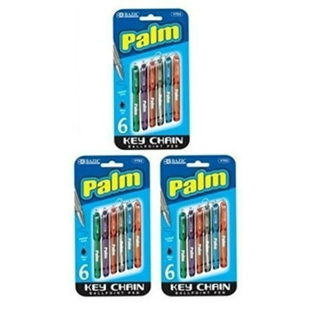 Palm Tree Pens - 3 Pk, Palm Key Chain Mini Ballpoint Pen, 6 Per Pack (Total of 18 Pens), 3 Pk / 6 per pack (Total of 18 pens) By BAZIC