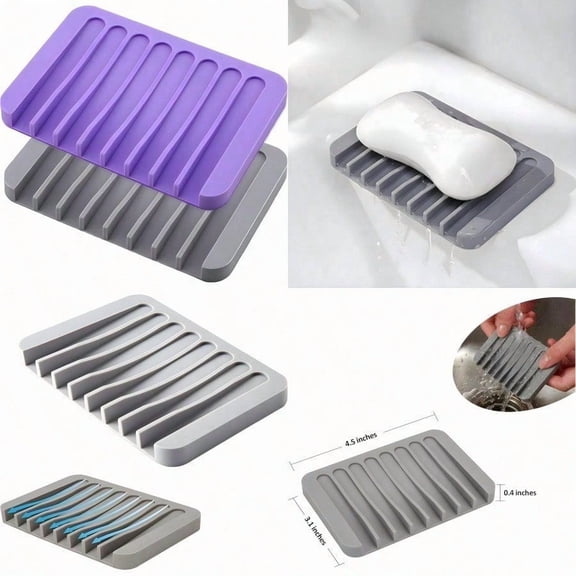 2pcs Self Draining Soap Holder Rack Advanced Silicone Soap Dish Tray Waterfall Drain Suitable for Bathrooms Kitchens and Bathtubs Extending Soap Life Keeping Bars Dry and Easy to Clean 2