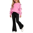 thumbnail image 2 of Ixbnca Girls 2PCS Outfits Bow Long Sleeve Sweatshirts Pull on Flare Pants Lounge Clothes Size 5-15 Years, 2 of 7