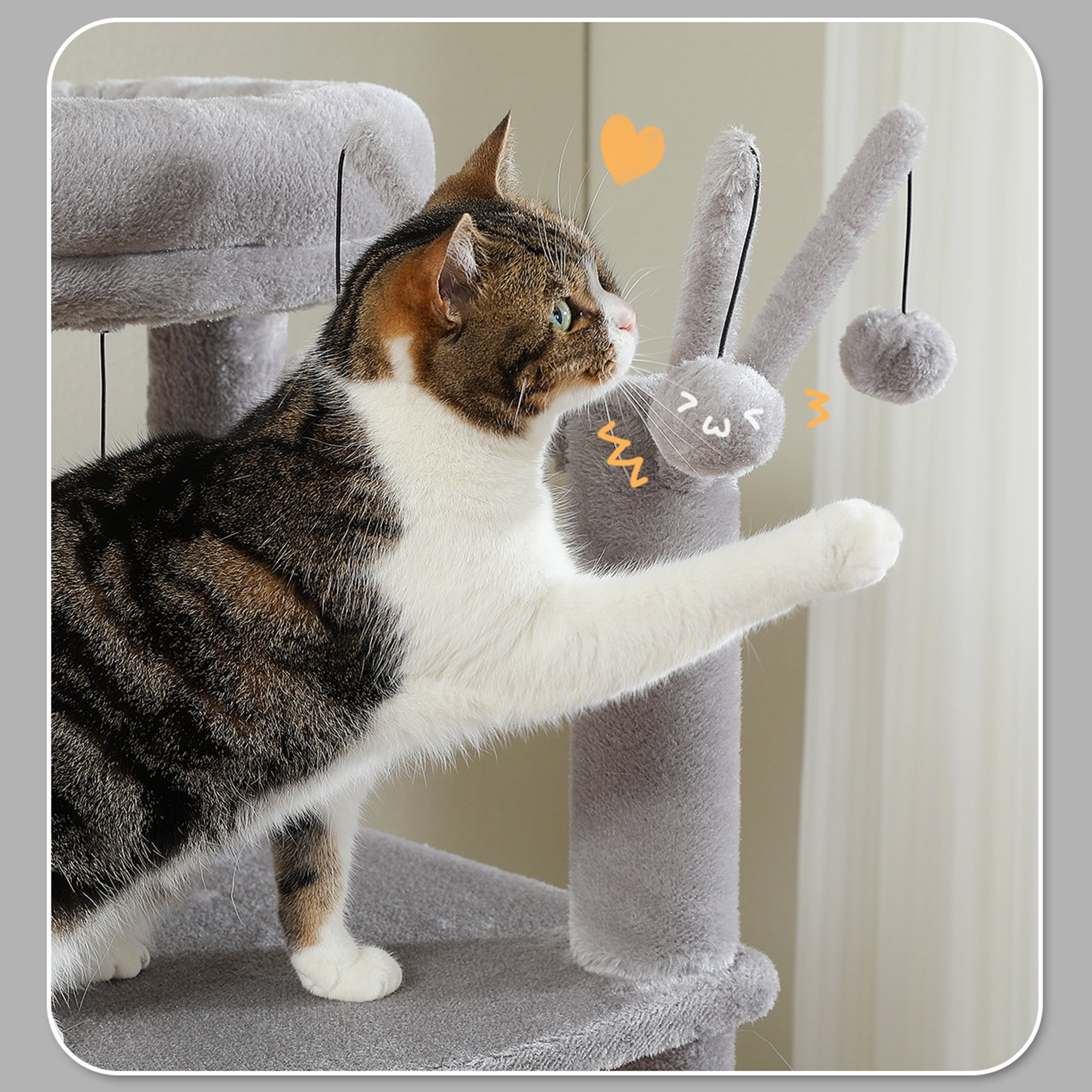 Pefilos 59" Multi-Level Cat Tree House with Large Hammock, Scratching Post, 2 Perches, Cat Tower with 3 Removable Pompom Sticks, Cat Condo, Gray Pefilos 59" Multi-Level Cat Tree House with Large Hammock, Scratching Post, 2 Perches, Cat Tower with 3 Removable Pompom Sticks, Cat Condo, Gray