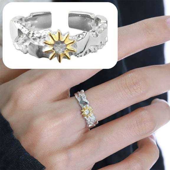 Openpig Couple Matching Rings Sun and Moon for Women Men Sliver Engagement Adjustable Rings Band Set for Him and Her Love Open Ring for Boyfriend Girlfriend Valentine's Day