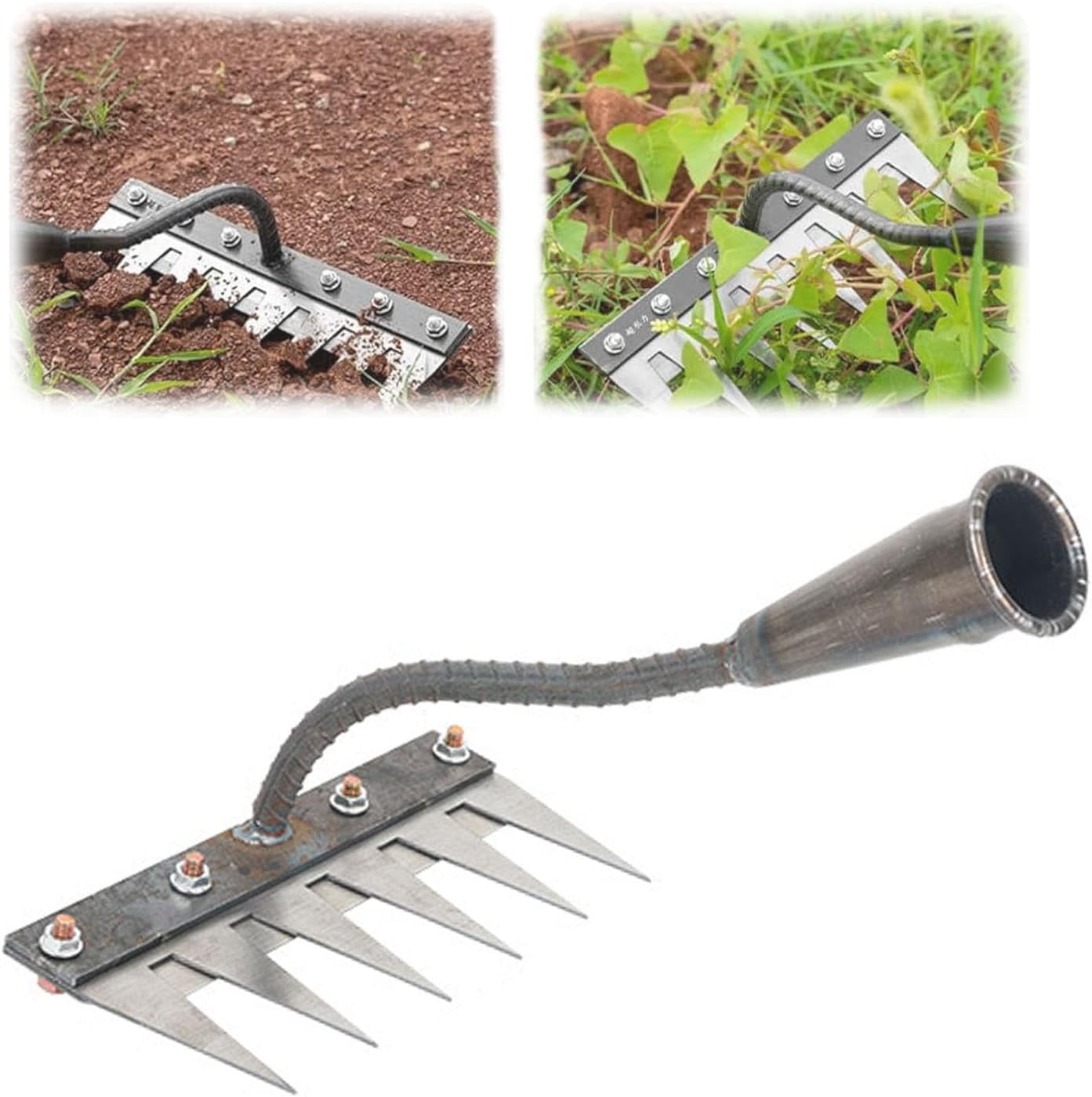 Iron Rake for Gardening and Weeding, Ironrake The Heavy-Duty Iron Weeding Rake, Carbon Steel Metal Iron Heavy Duty for Backyard Garden Lawn Loosening & Dethatching (6 Tooth )