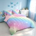 thumbnail image 2 of Homewish Ombre Blings Print Twin Bedding for Girls, Cute Rainbow Bedding Comforter Set, Pink Reversible, 7pcs, 2 of 7