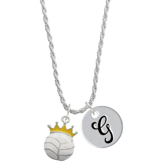 Delight Jewelry Silvertone Volleyball - Crown Silvertone Script Initial Disc - G - Charm Necklace, 20"+3"