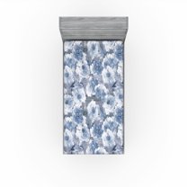 Ambesonne Floral Fitted Sheet, Modern Flowers Grunge Print, Twin Size, Blue Grey and Ceil Blue