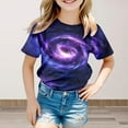 thumbnail image 2 of Big Kid Galaxy Shirt Girl's Short Sleeve Crew Neck Fancy T Shirt Top Teenager Girls 3D Print Glitter Tops For Carnival Teens Girls Crop Tops Blouses Size 14 16 Long Sleeve Size 6 8-9 Years Purple, 2 of 4