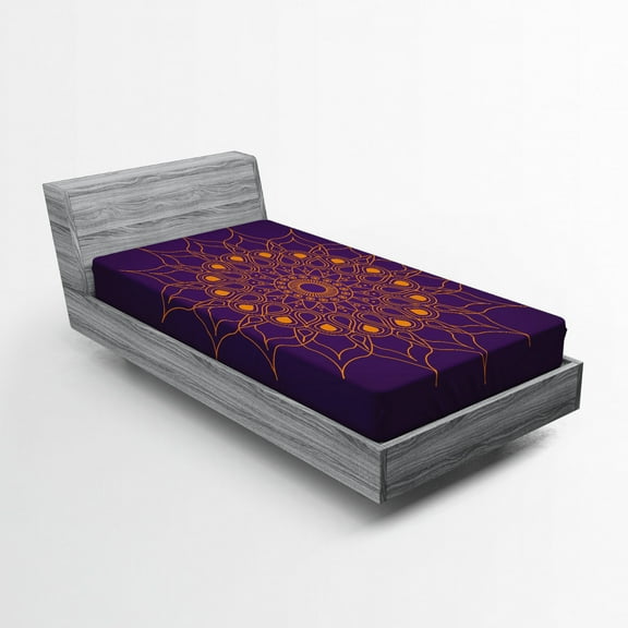 Ambesonne Purple Mandala Fitted Sheet, Mystic Sun, Twin XL Size, Marigold