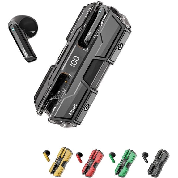 Semi-in-Ear Design Wireless Headset, Stereo Wireless Earbuds Bluetooth Headphones, Bluetooth 5.3 Headset 48h Playback, with Charging Box LED Display, Touch Controls (Black)