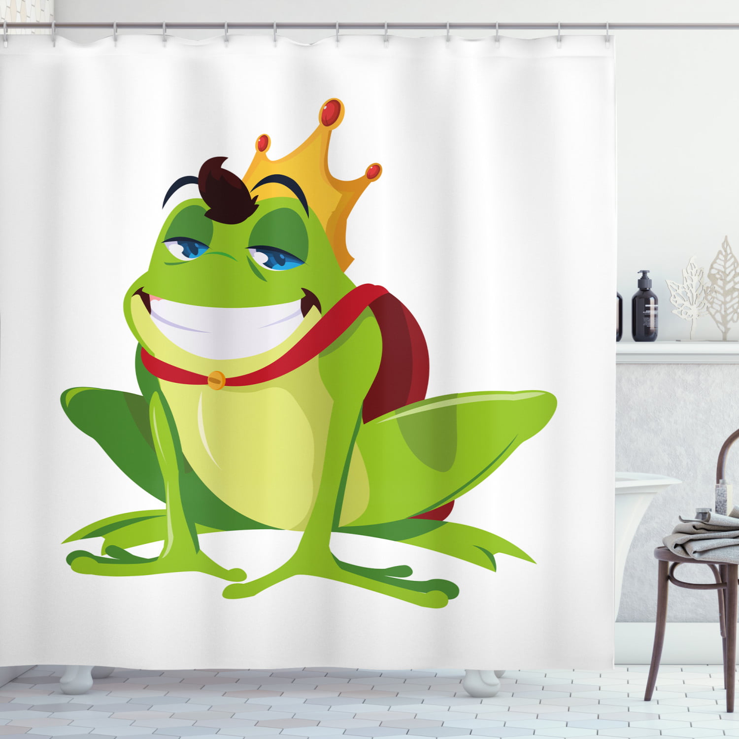 Frog Prince With Gold Crown Waterproof Bathroom Fabric Shower Curtain &Hooks 71" 