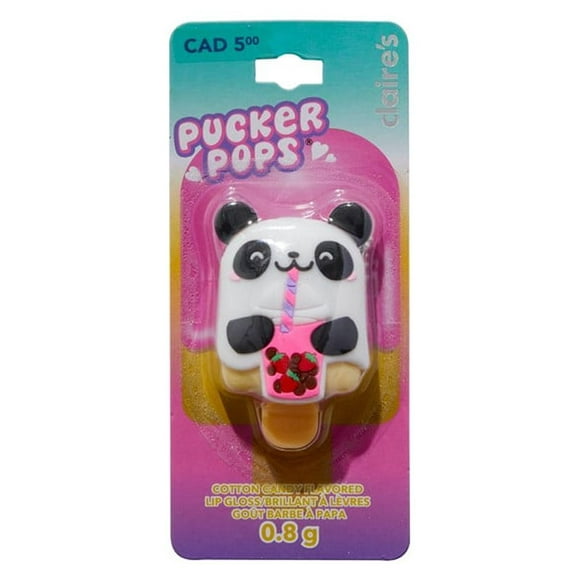 Claire's Pucker Pops Lips Gloss Boba Tea Panda, Cotton Candy Flavored Gloss, 0.8g