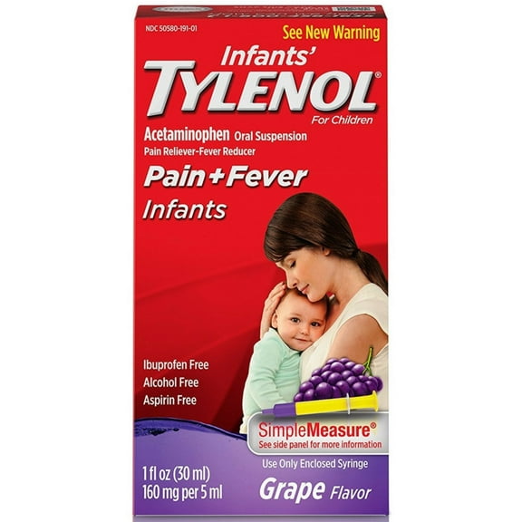 TYLENOL Infants' Oral Suspension Grape Flavor 1 oz (Pack of 6)