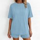 thumbnail image 1 of TaTaai Women's Summer Lounge Set Short Sleeve Round Neck T-Shirt and Elastic Waist Shorts Solid Color Matching Two Piece with Pockets for Comfortable Daily Wear Gift, 1 of 7