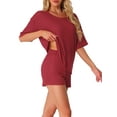 thumbnail image 4 of INSPIRE CHIC Women's Waffle Knit Pajama Round Neck Pjs Loungewear 2 Piece Lounge Sets XL Red, 4 of 5