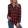 thumbnail image 3 of ADREAMLY Womens V Neck Plaid Shirts 3/4 Sleeve Pullover Tunic Tops Casual Work Shirt, 3 of 6