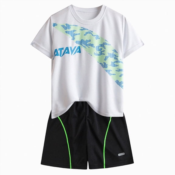 Linfrsh Teen Boy 14-17T Summer Athletic Outfits Set 2 Piece Short Sleeve Sport T-shirt and Elastic Shorts Casual Clothes(White,15-16 Years)