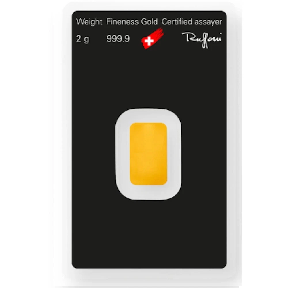 2 gram Gold Argor Heraeus Bar 2 g .9999 Fine Gold - In Assay