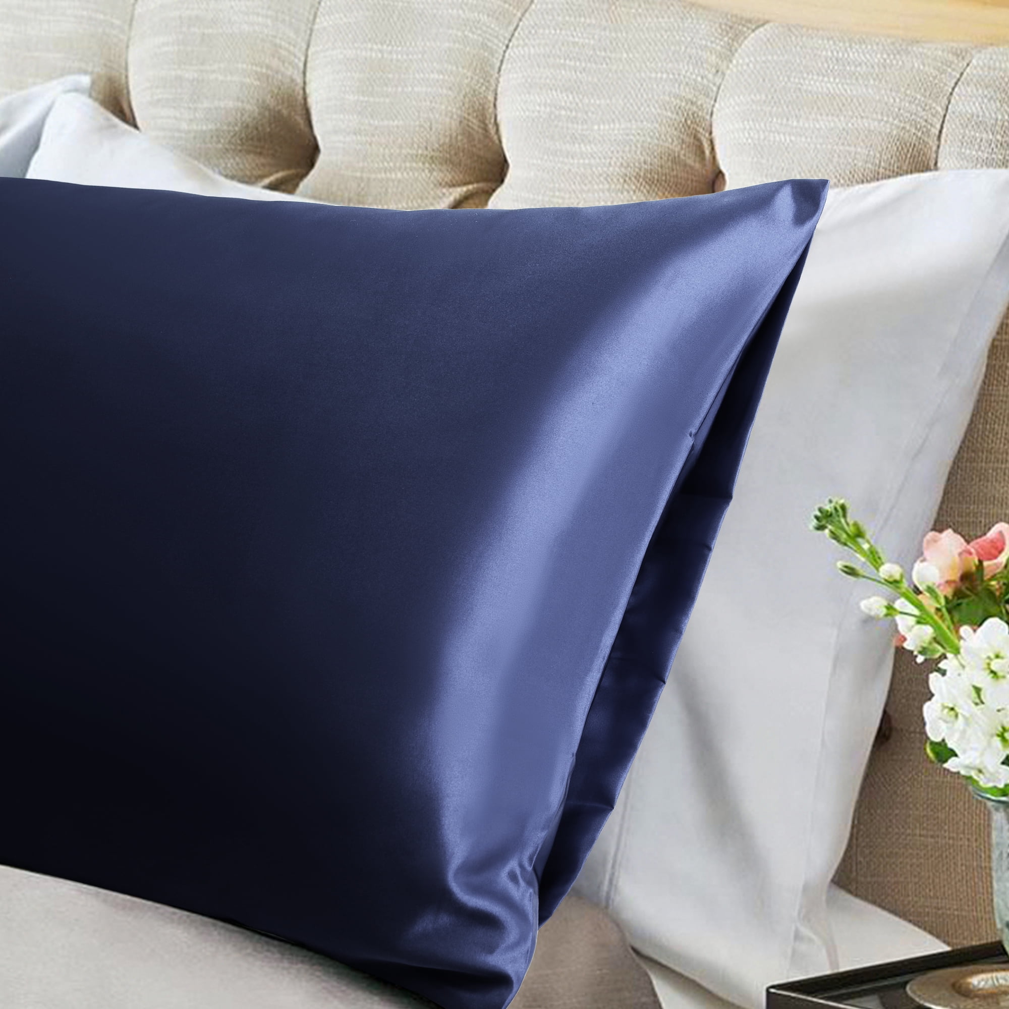 Unique Bargains 2 Pack Polyester Satin Body Pillow Cover 20" x 54" Navy