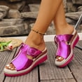 thumbnail image 3 of Rokment Metallic Platform Wedge High Heels Slides Sandals for Women Summer Stylish Casual Leather Open Peeptoe Espadrilles Chunky Heeled Gladiaator Backless Dress Slip on Slippers Purple Size 6.5, 3 of 5