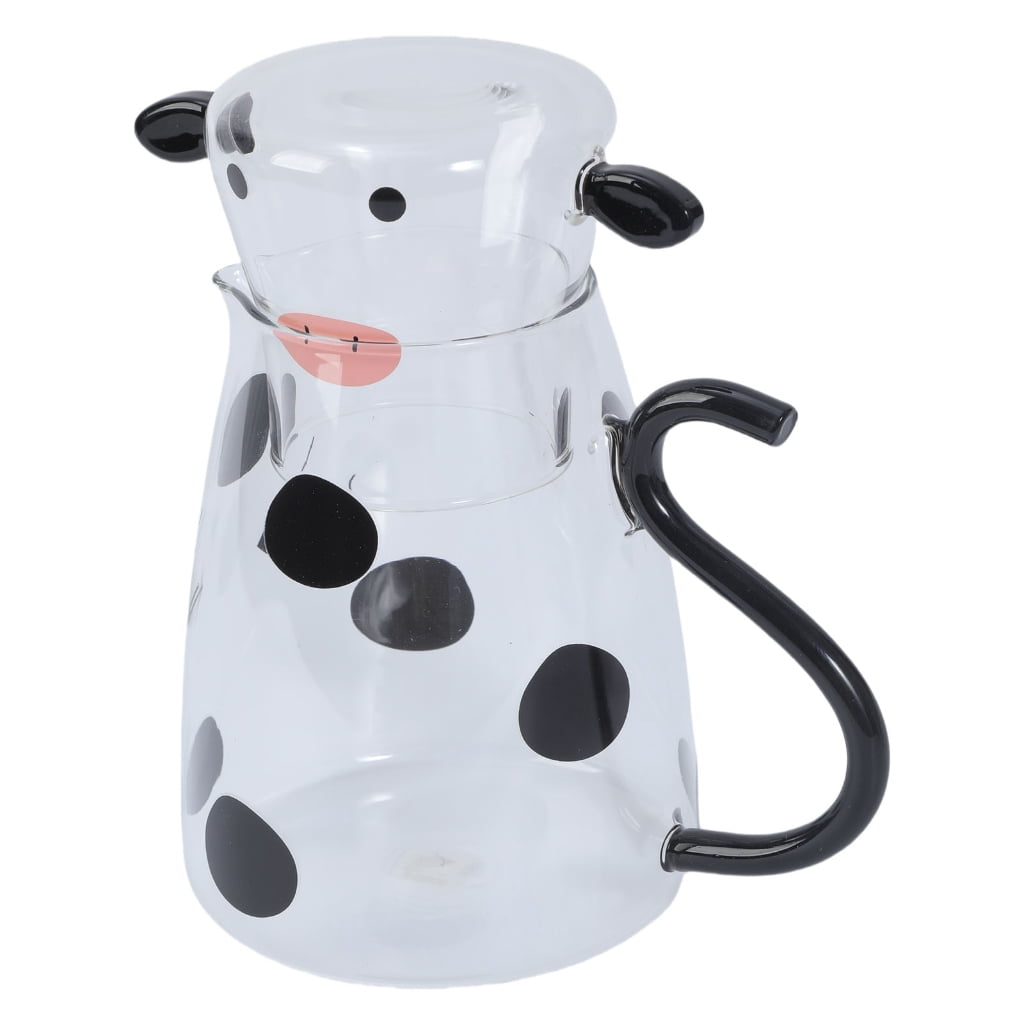 Cow Shape Glass Pitcher with Integrated Cup for Cold Drink Serving Beverage Container High Borosilicate Milk Carafe