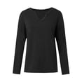 thumbnail image 5 of Lixiuxyad Women Fashion Casual T Shirt Solid Color Long Sleeve V Neck Top Blouse Trendy Casual,Black L, 5 of 7
