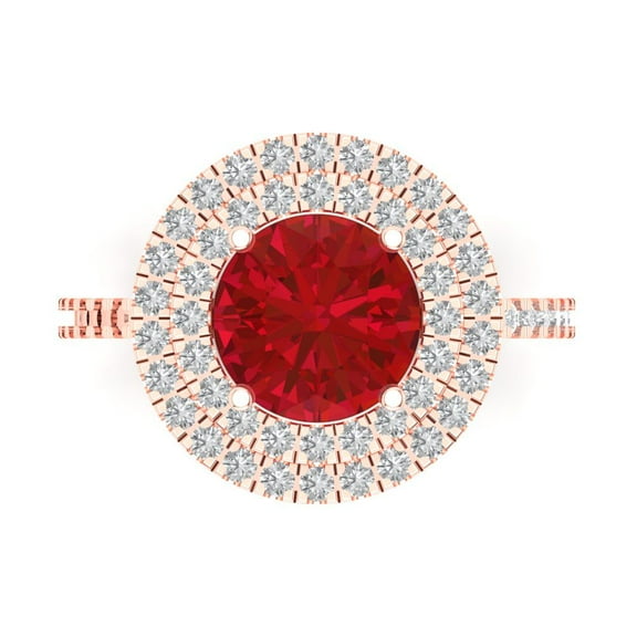 Halo Engagement Ring for Women - 2.6ct Simulated Ruby in 18K Rose Gold Promise Ring