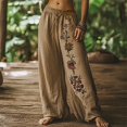 thumbnail image 2 of yunLCZ Women's Wide Leg Pants Holiday Style Retro Linen Floral Ethnic Print Casual Pants For Women – Comfortable Relaxed Fit Perfect For Summer Beach And Vacation Wear Business Work Casual Pants, 2 of 4