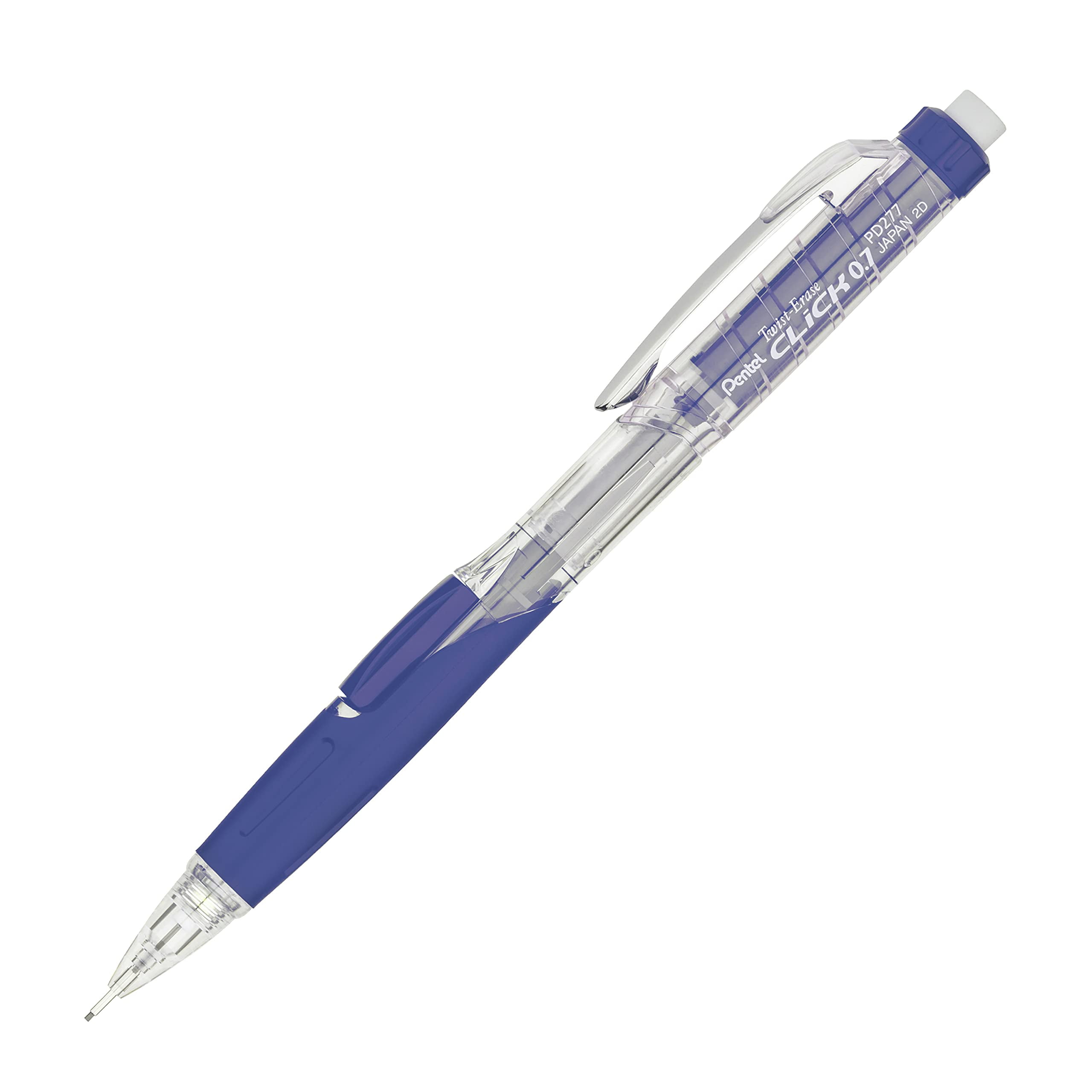 Twist-Erase CLICK Mechanical Pencil (0.7mm) CLEAR Barrel, Blue Grip, 12 Count