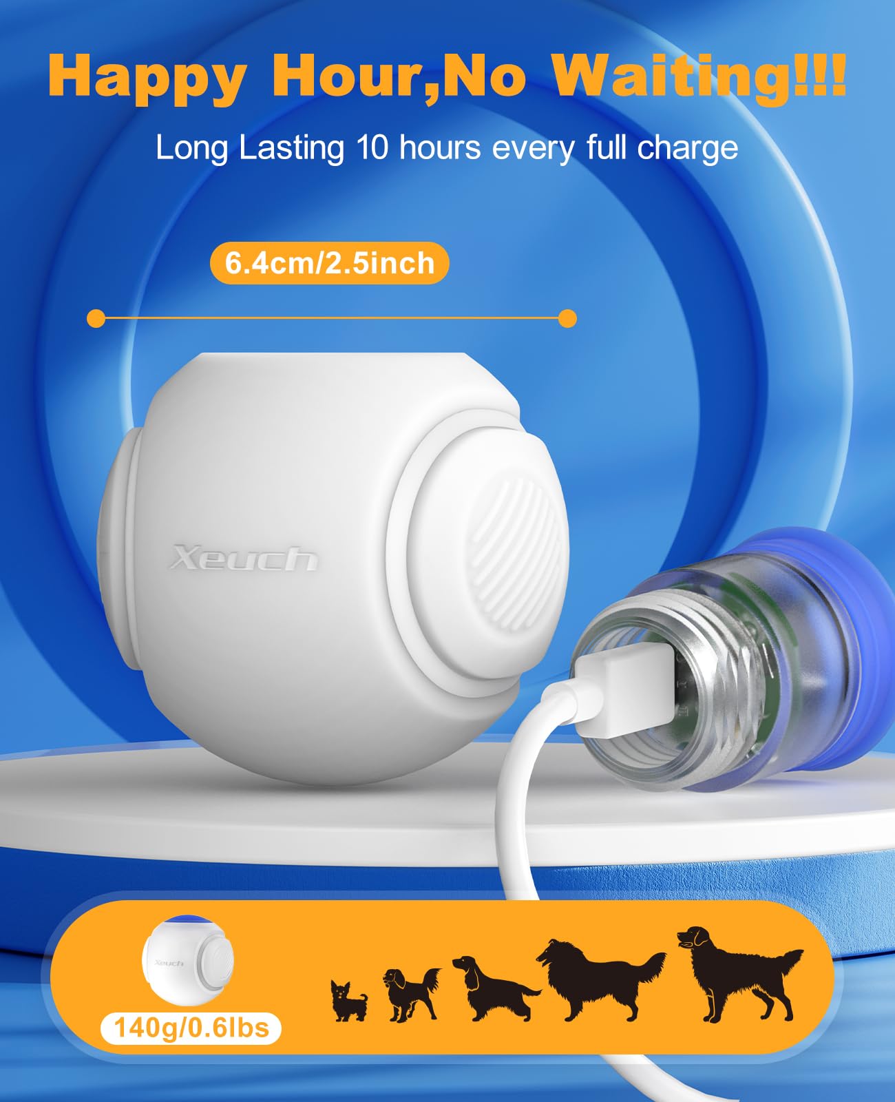 LED Light Up Dog Ball Toys, Rechargeable Bounce-Activated Durable Fetch Ball, Natural Rubber, 2.5 inches