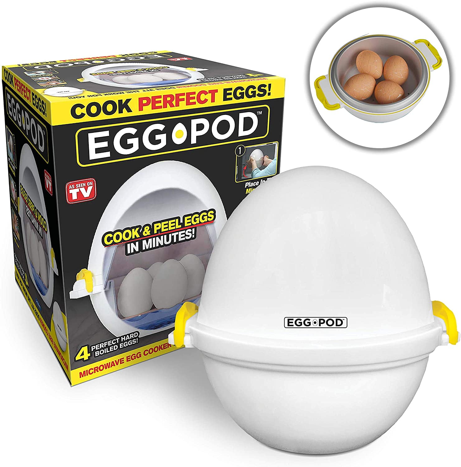 Eggpod 7076 By Emson Wireless Microwave Egg Maker Cooker Boiler Steamer 4 Perfectly Cooked Hard Boiled Eggs In Under 9 Minutes As Seen On Tv 1 Count Walmart Com Walmart Com