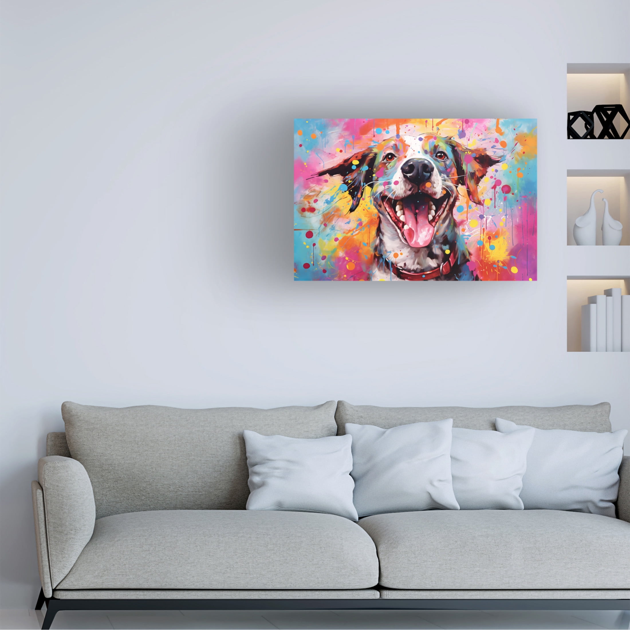 Canvas Wall Art - Ray Heere 'Happy Dog 7' Wall Art for Living Room, Bedroom, or Office Décor by Trademark Fine Art - 19 x 12 Inches