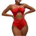 thumbnail image 2 of New Summer Arrivals UTSJKR One Piece Swimsuit for Women Tummy Control Halter Tie Bathing Suit High Waisted Slimming Cut Out 3D Flower Swimwear Red L, 2 of 9