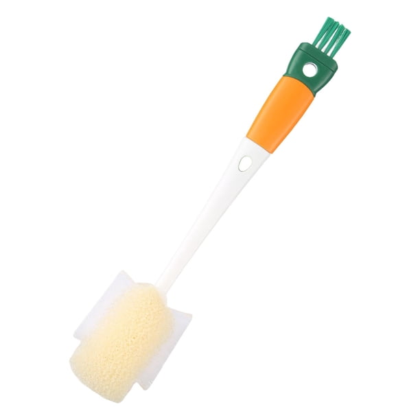 Cepillo para tazas, cepillo pequeño para limpiar tapas de vidrio, cepillo para grietas de botellas, limpiador de cocina naranja