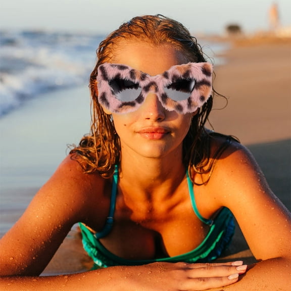 HONMEET 2Pcs Cool Masquerade Glasses Furry Cat Eye Sunglasses Pc Ac Material for Women Summer Outings