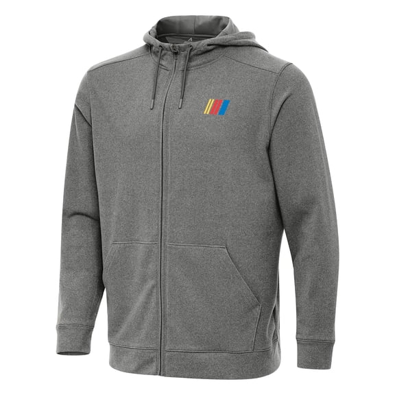 Men's Antigua Heather Black NASCAR Merchandise Effortless Full-Zip Hoodie