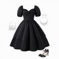 thumbnail image 2 of NIEWTR Robe d'Été Unie pour Filles à Manches Courtes, Taille Froncée, Robe Ample (Noir, 8-9 Ans), 2 of 9