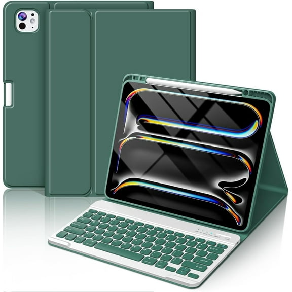 Keyboard Case for iPad Pro 13 inch (M5/M4) , Magnetic Detachable Colorful Keys for iPad Pro 13 inch Case with Keyboard,  with Pencil Holder - Green