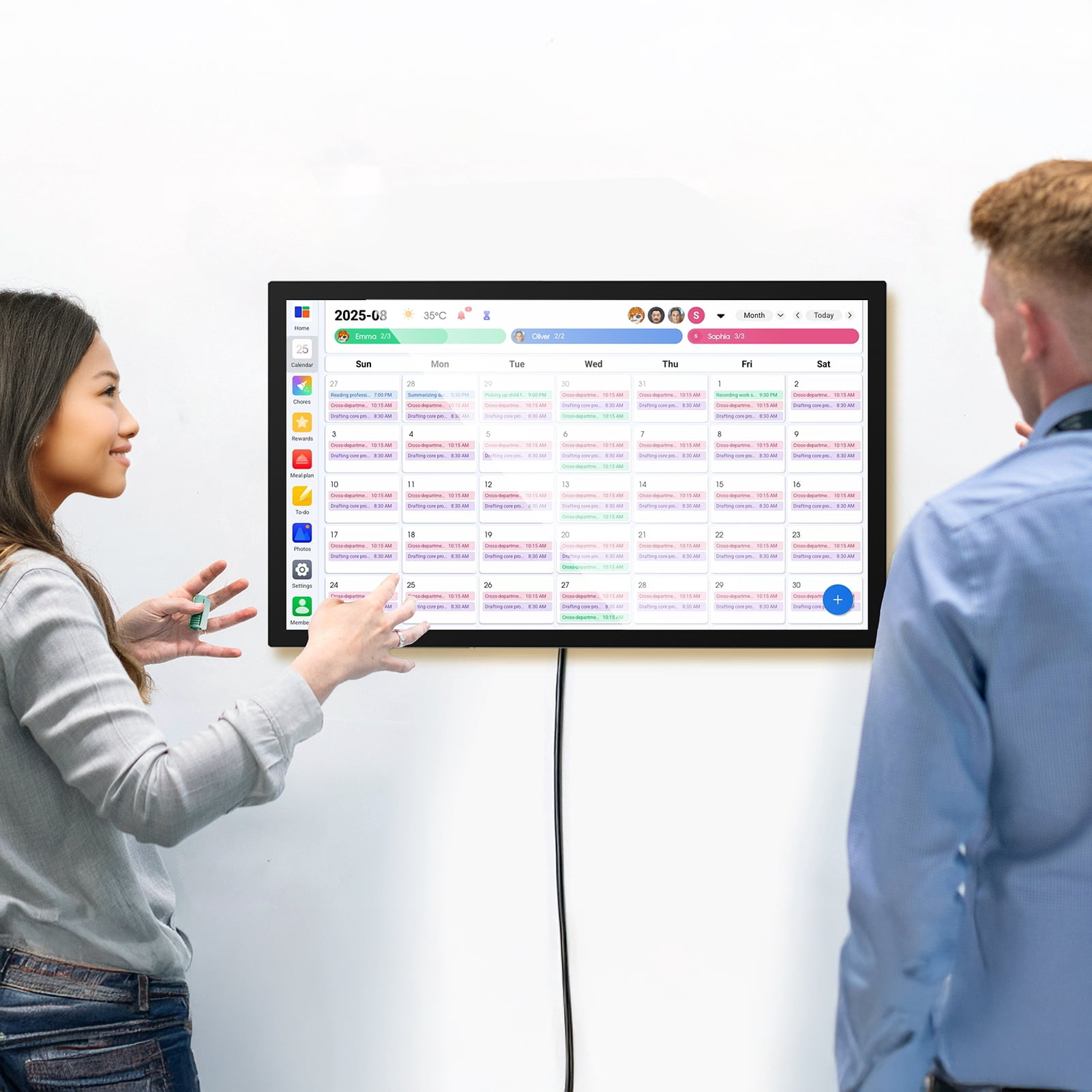 Sioweci Smart Digital Calendar Family Schedules Planner Chore Chart Electronic Calendar Wall Mount Touchscreen Interactive Display Screen Calendar (Black)