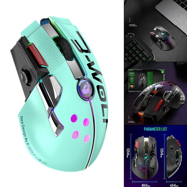 2,4G USB con cable inalámbrico modo dual RGB retroiluminado ratón para juegos, 5 DPI Verde shamjiam ratón inalámbrico para juegos