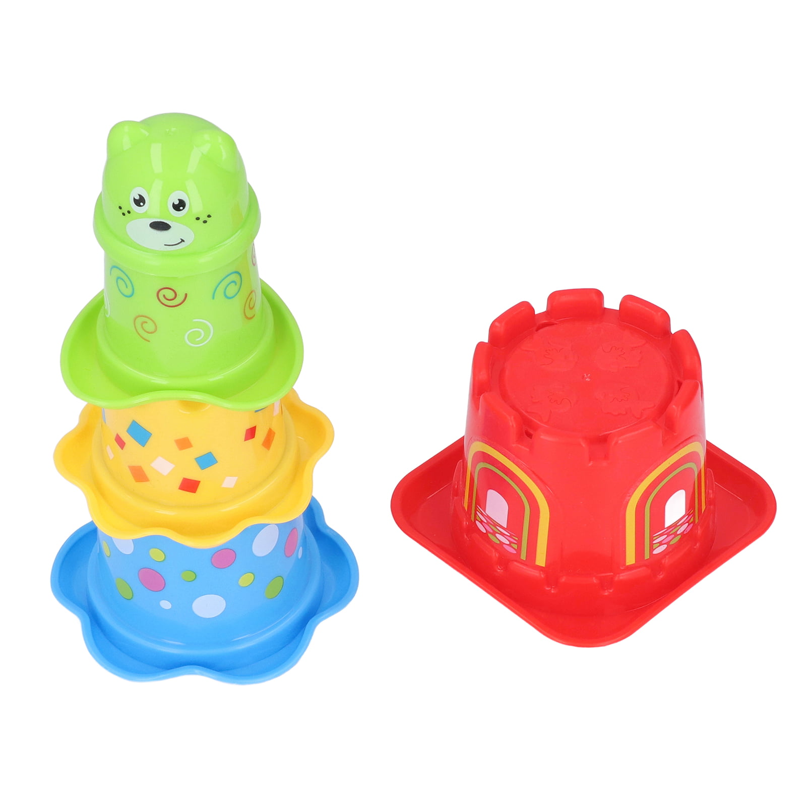 6Pcs Plastic Animal Models Baby Folding Stacking Cups Bathroom Bath Tub Toys 