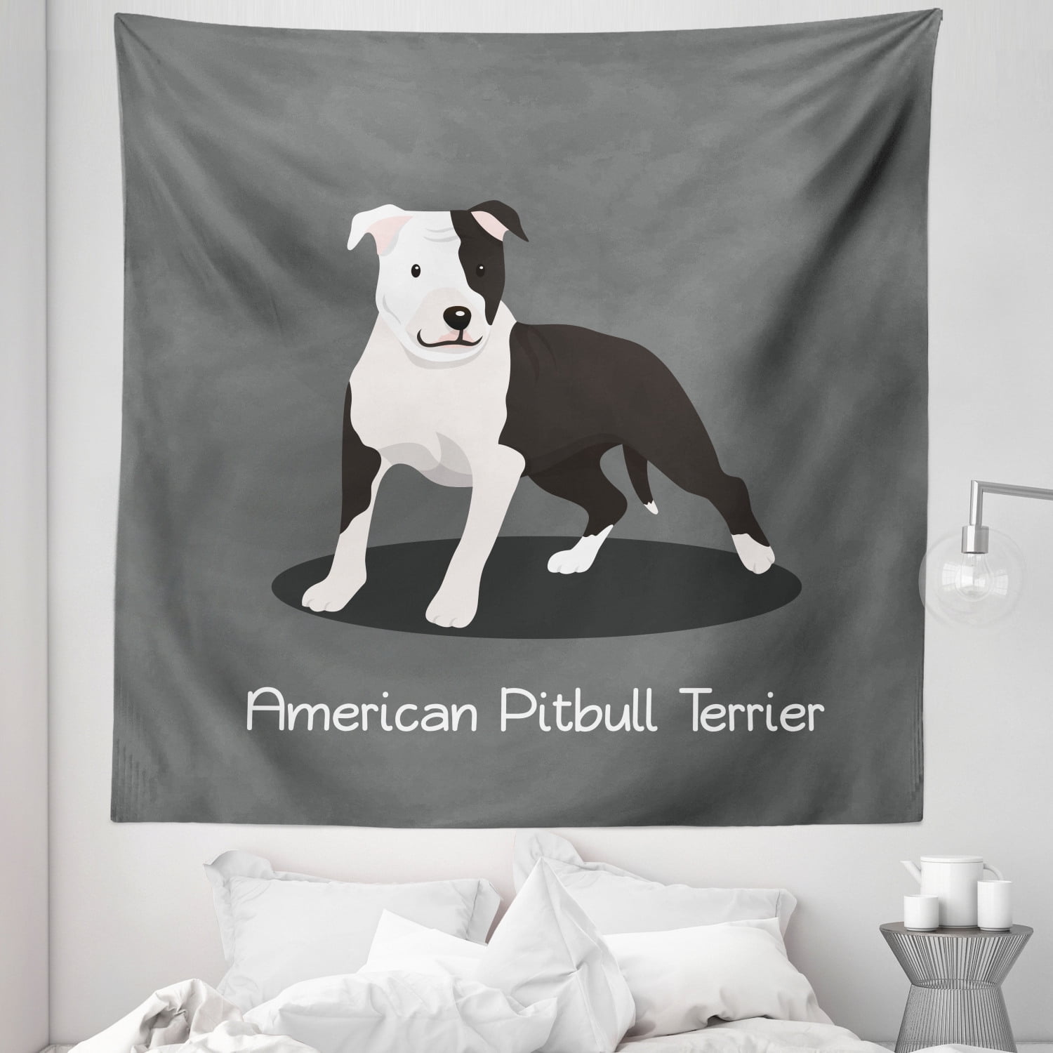 Pitbull Tapestry, American Pitbull Terrier Pet Cartoon Illustration
