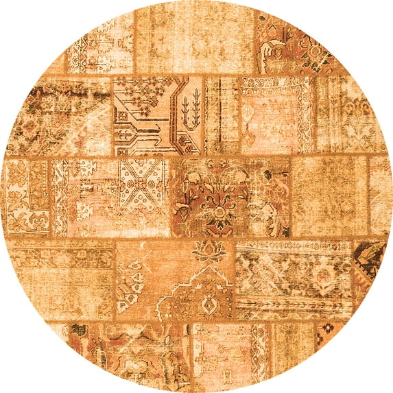 Ahgly Company Indoor Round Patchwork Orange Transitional Area Rugs, 5' Round