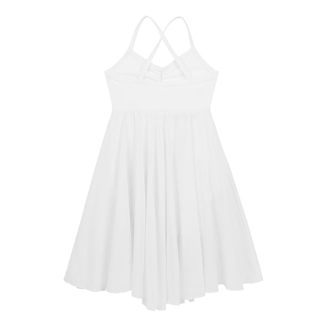 Hansber Justaucorps Robe de Danse Lyrique pour Filles Sans Manches à Bretelles Spaghetti pour Cours de Ballet Tenue de Danse Blanc 3-4