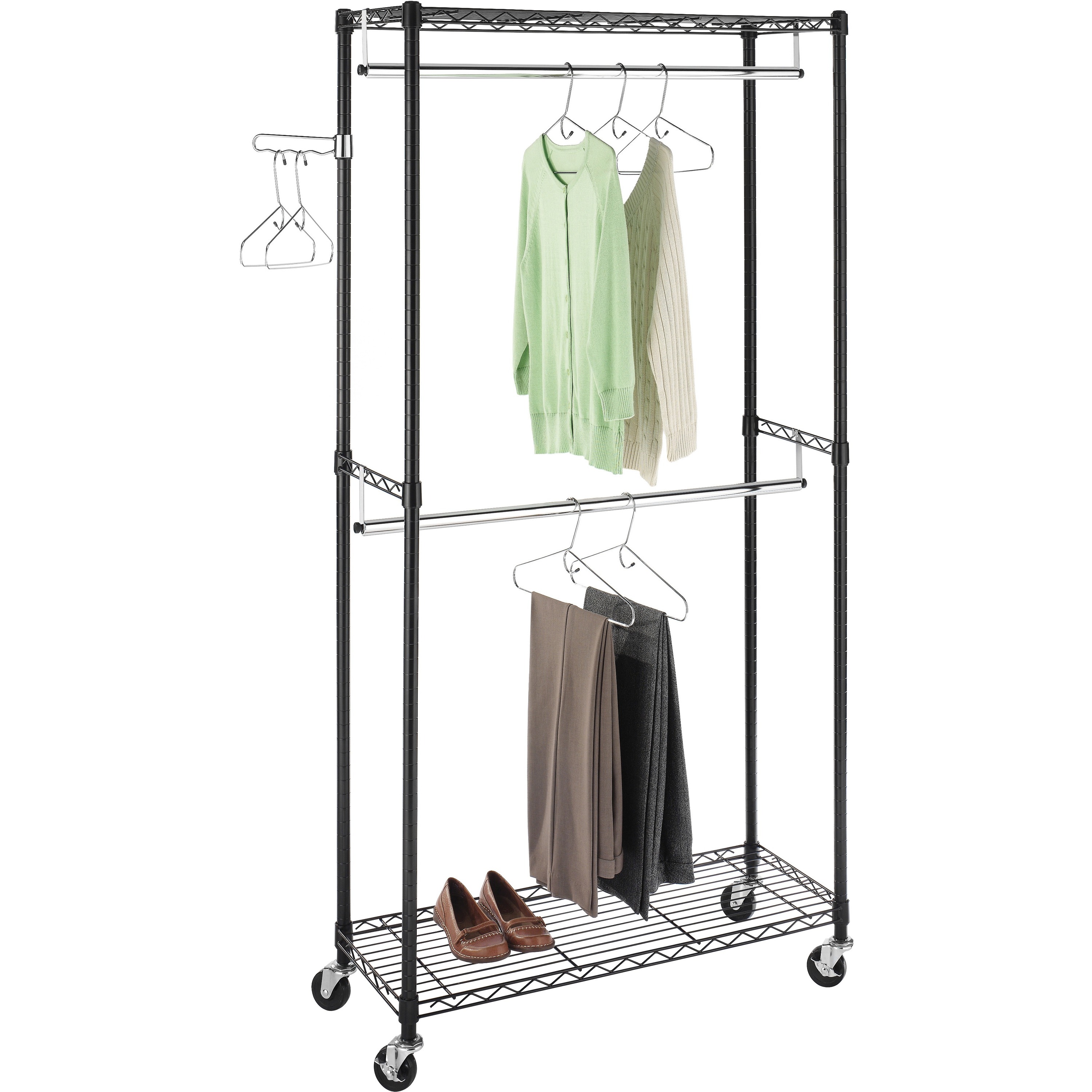 Whitmor Double Rod Rolling Garment Rack, Metal, Black and Chrome - image 4 of 8